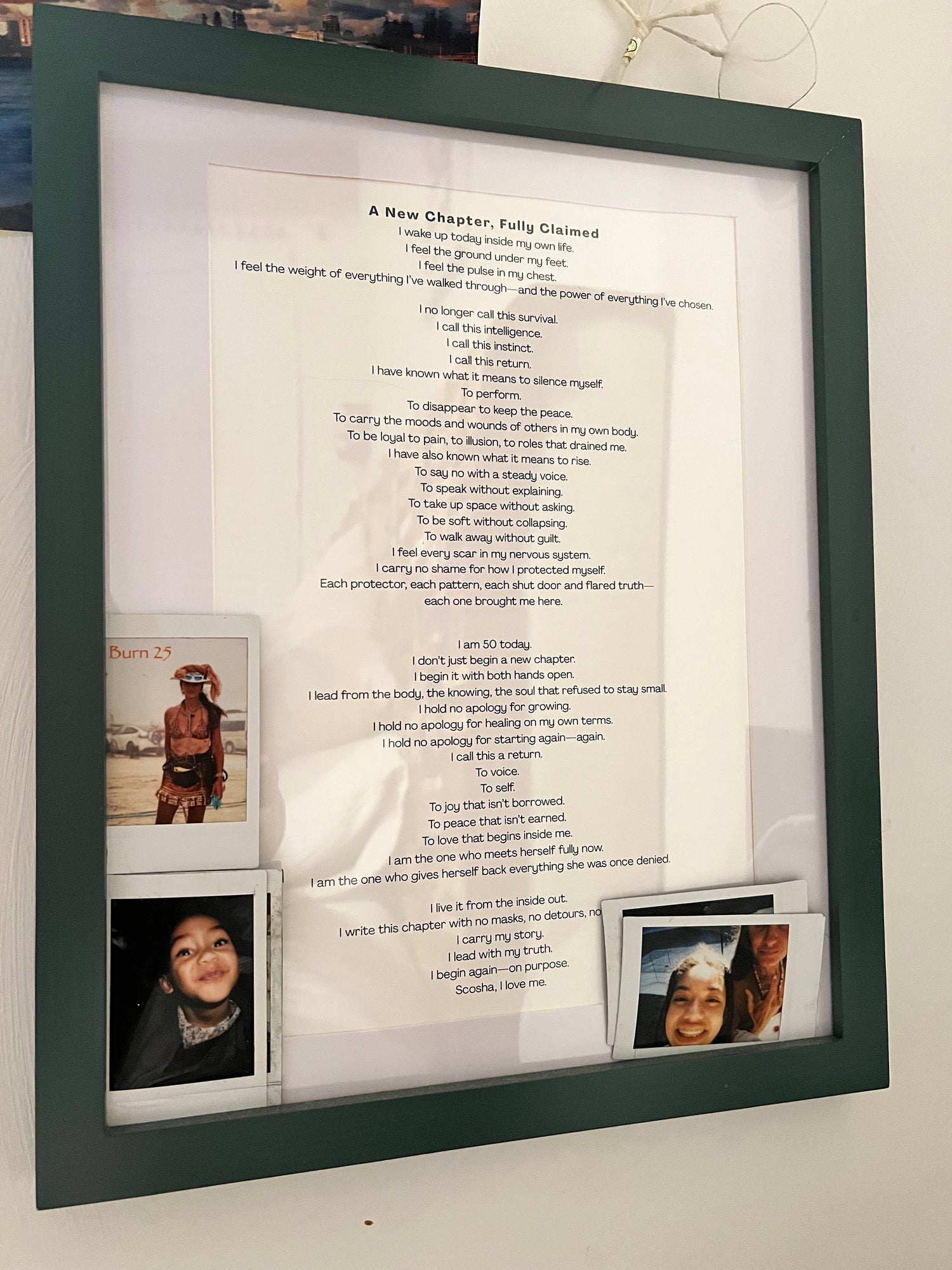 Client Who Am I letter framed and displayed — written portrait by Emmanuelle Blanc