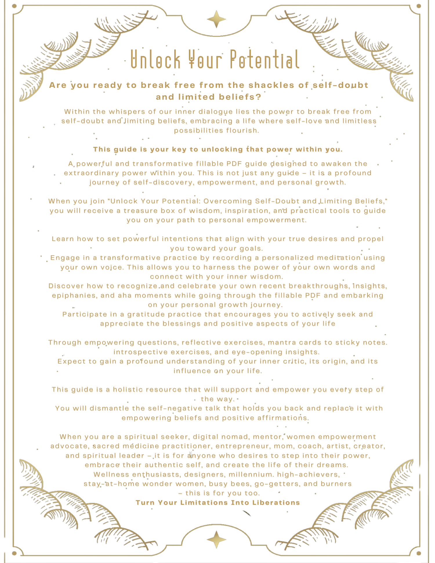 back over of overcome self-doubt and limited beliefs - unlock your potential - a powerful & transformative fillable pdf guide designed to turn your limitations into liberation by emmanuelle blanc unleash your inner wealth