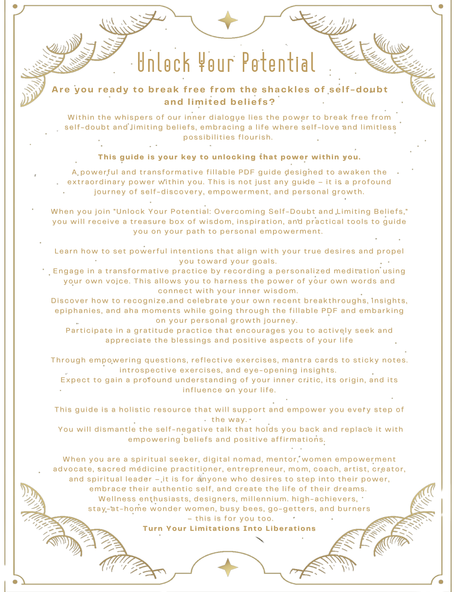 back over of overcome self-doubt and limited beliefs - unlock your potential - a powerful & transformative fillable pdf guide designed to turn your limitations into liberation by emmanuelle blanc unleash your inner wealth