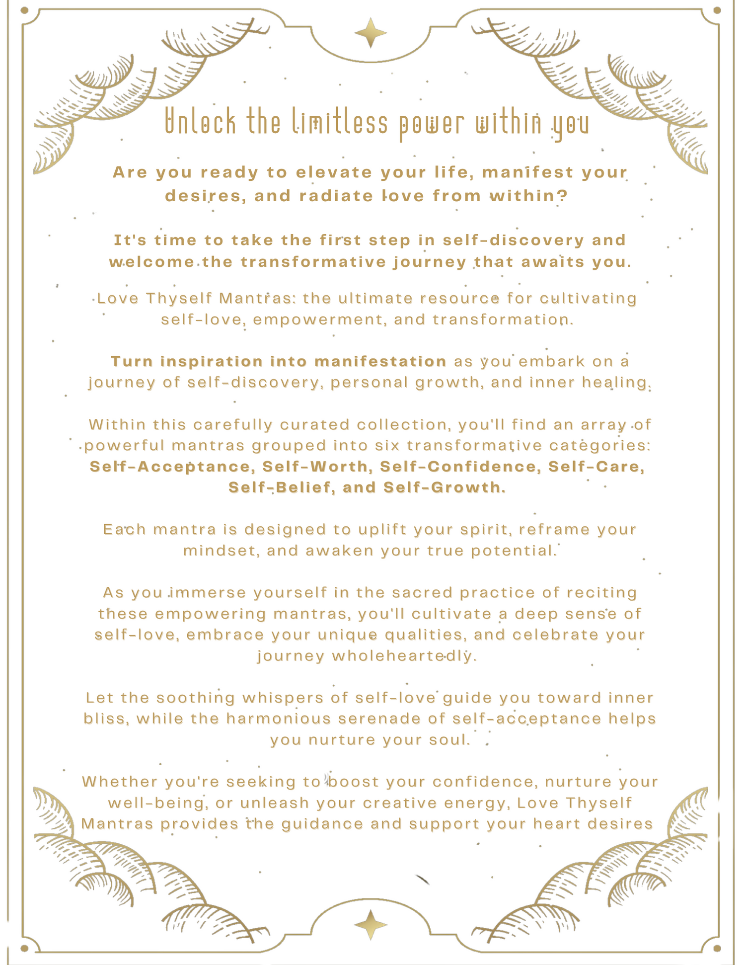 back cover of love thyself mantras created by emmanuelle blanc from unleash your inner wealth is a free pdf