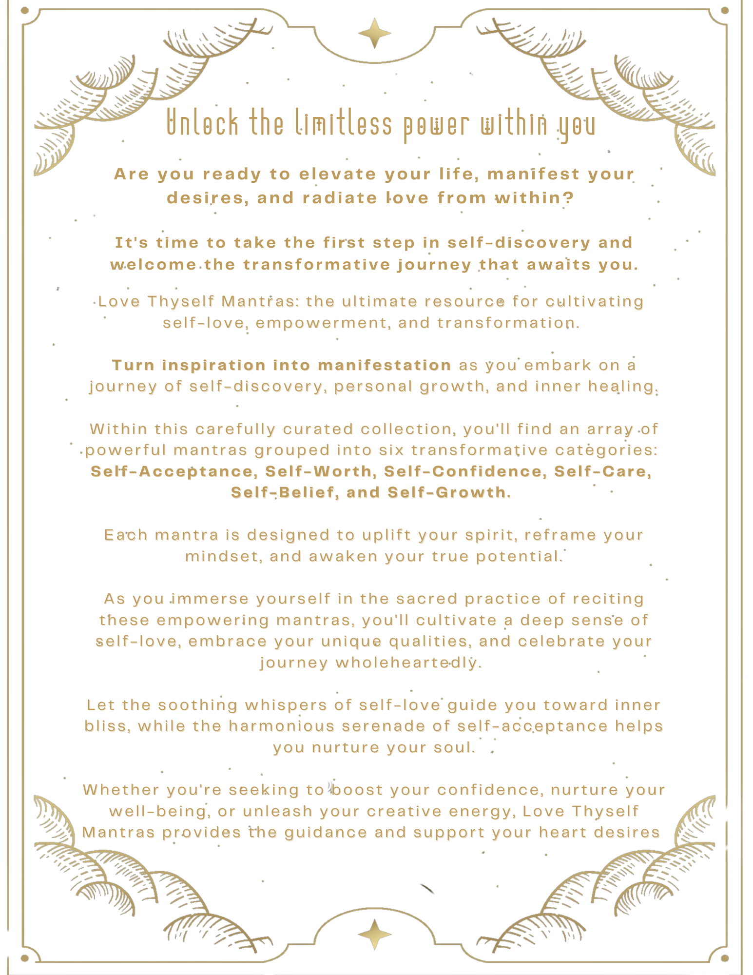 back cover of love thyself mantras created by emmanuelle blanc from unleash your inner wealth is a free pdf