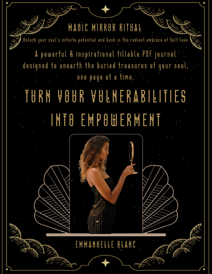 front black and gold cover for Turn your vulnerabilities into empowerment through a powerful &amp; inspirational fillable PDF journal  by emmanuelle Blanc from Unleash your inner wealth