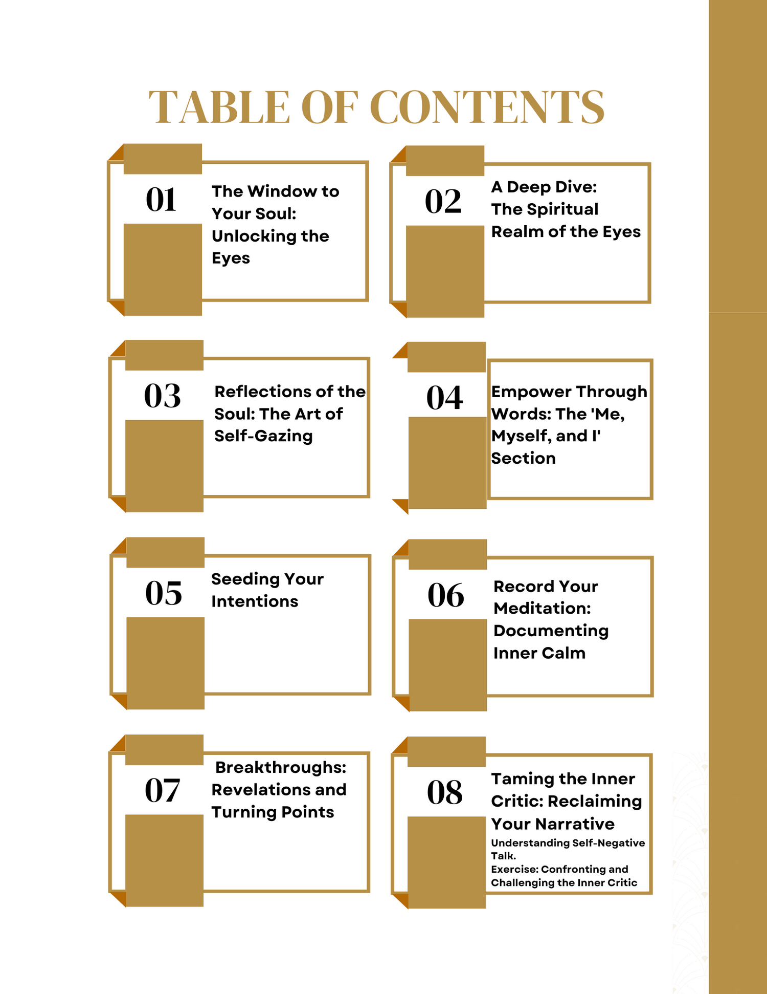 table of contents of Turn your vulnerabilities into empowerment through a powerful &amp; inspirational fillable PDF journal  by emmanuelle Blanc from Unleash your inner wealth