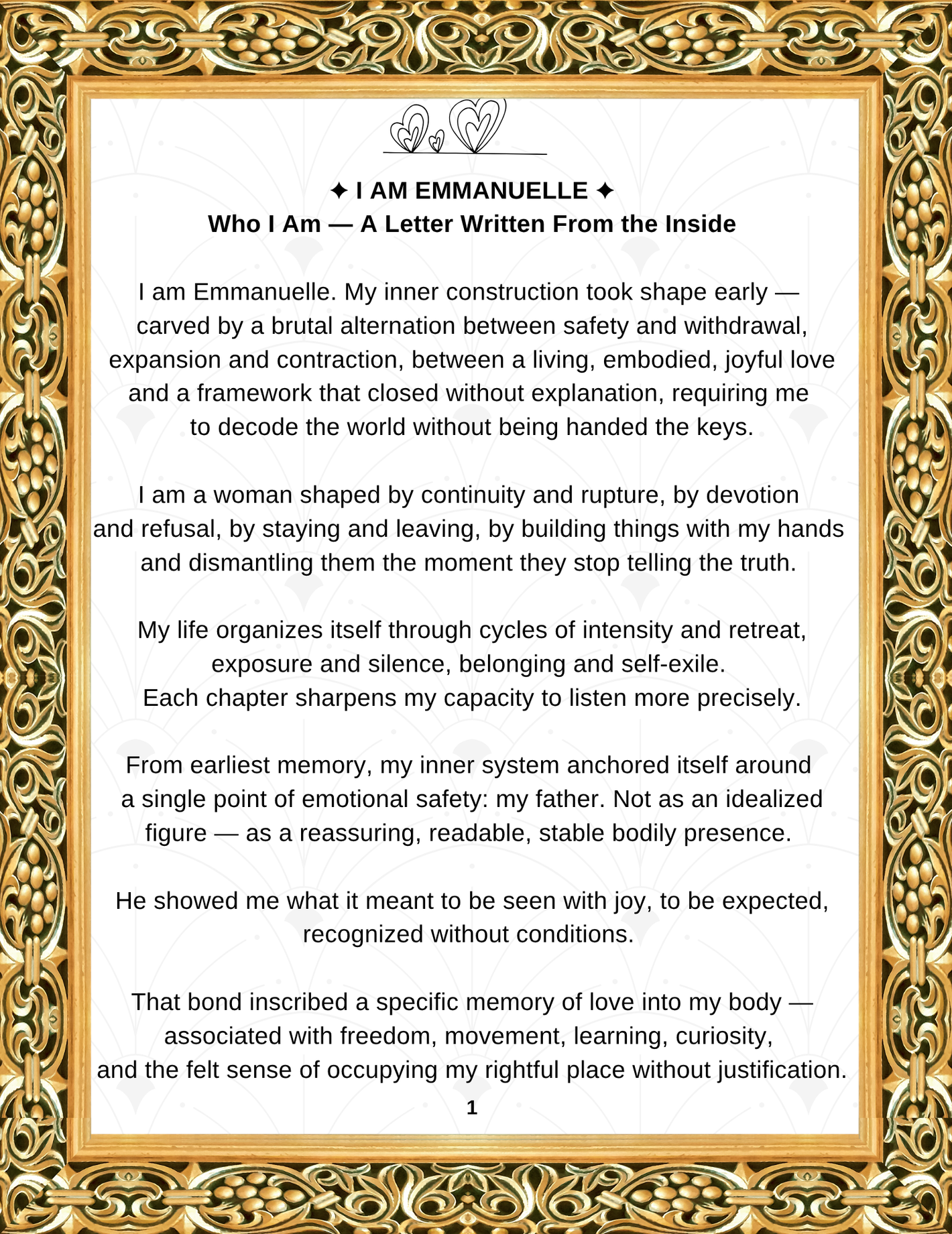 Who Am I written portrait by Emmanuelle Blanc — identity letter 