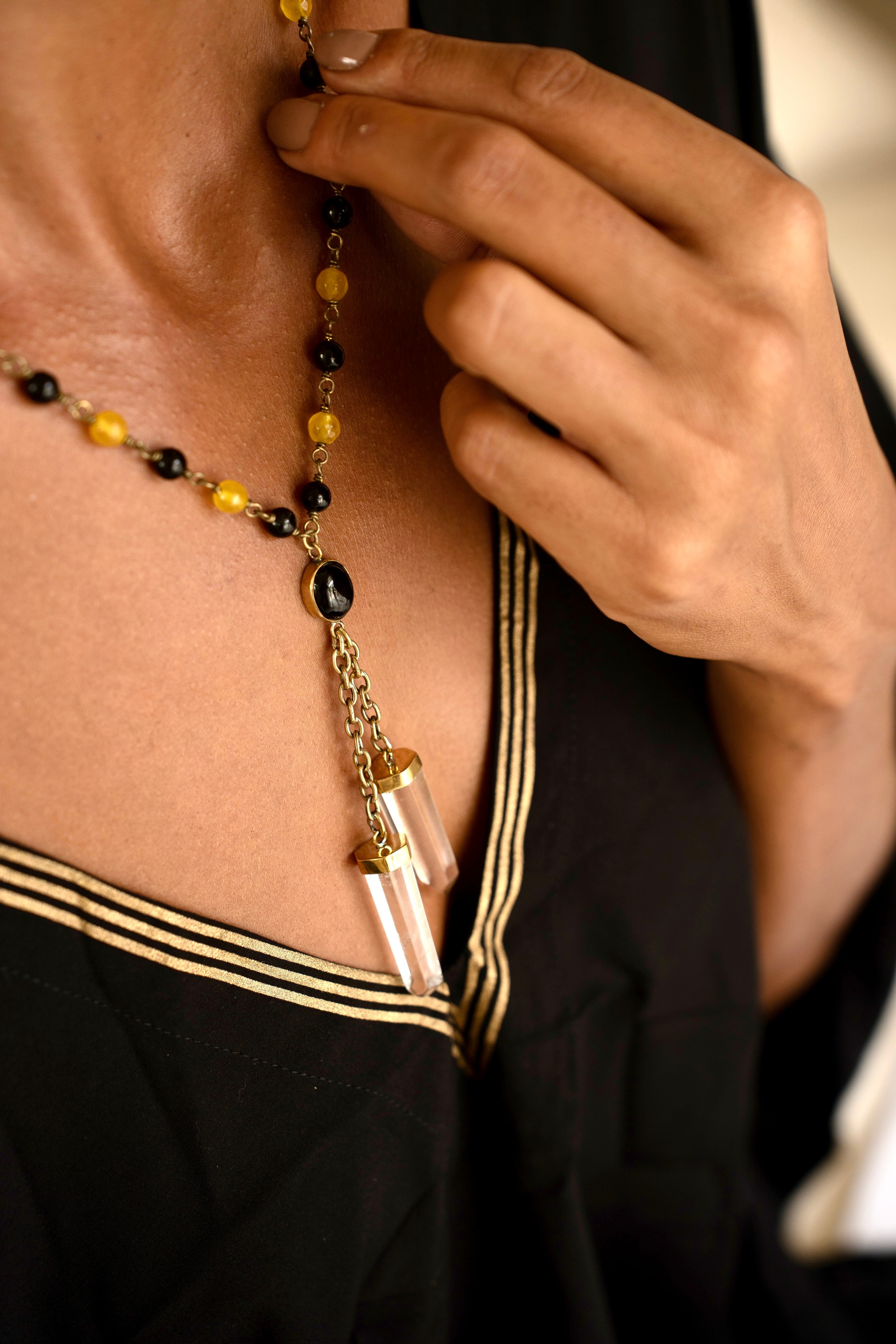 2 crystal necklace with yellow agate &amp; black onyx from Unleash your inner wealth