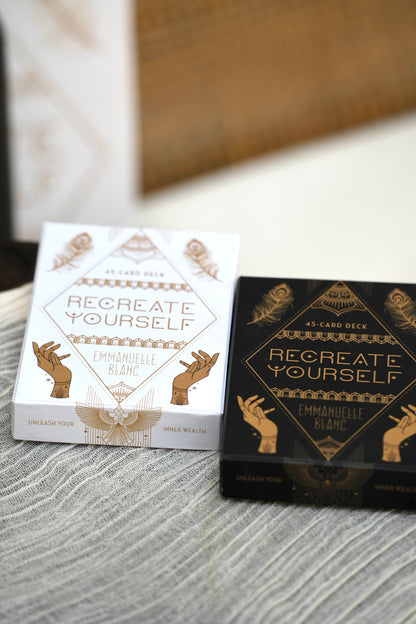 The Recreate Yourself 45-card deck comes in 2 colors, white and gold, black &amp; gold with guidebook