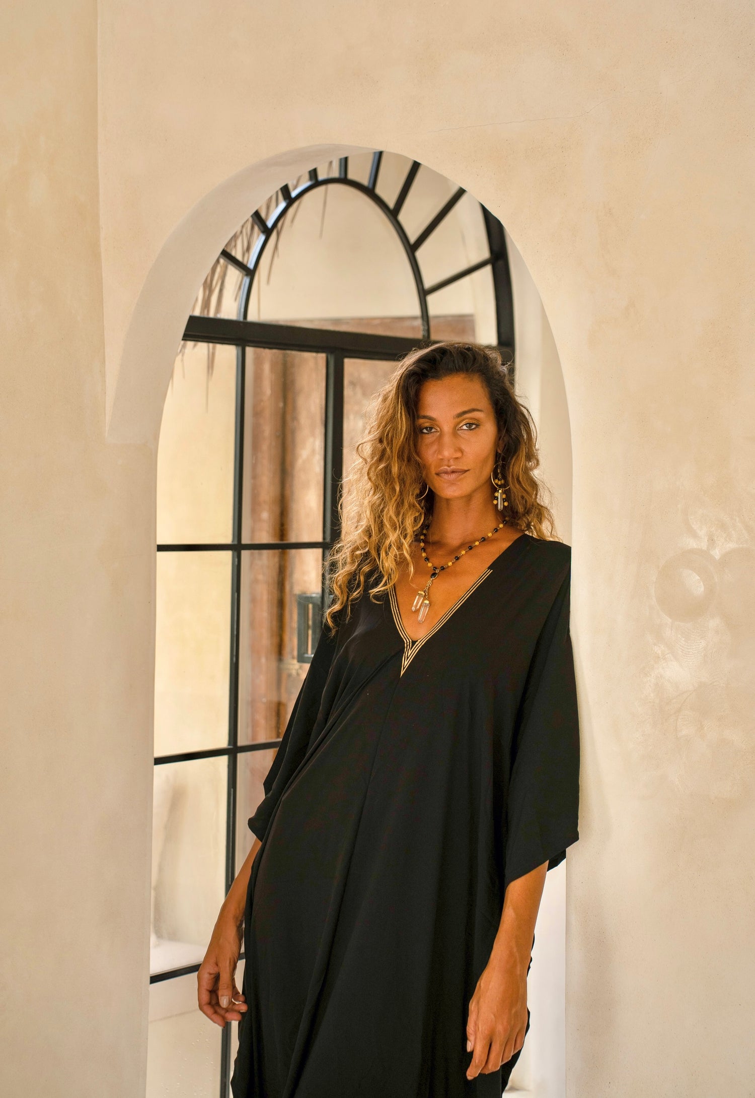Ritual Kaftan black and Gold with crystal me necklace and ring me earring from unleash your inner wealth